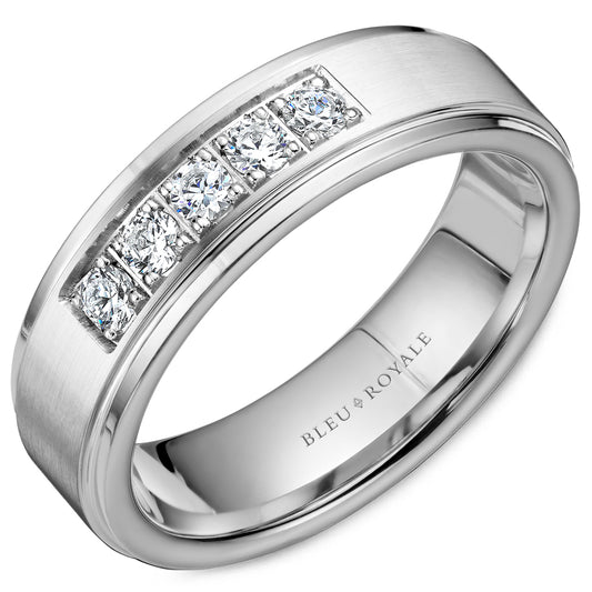 Bleu Royale White Gold Sandpaper Center Diamond Wedding Band