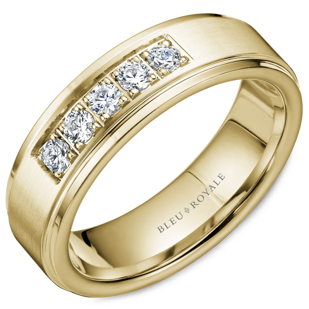 Bleu Royale Yellow Gold Sandpaper Center Diamond Wedding Band
