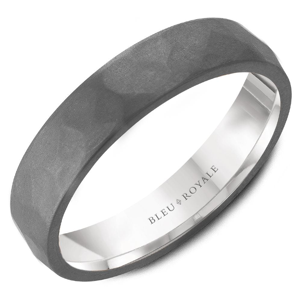 Bleu Royale 5MM White Gold Grey Frosted Hammered Tantalum Wedding Band