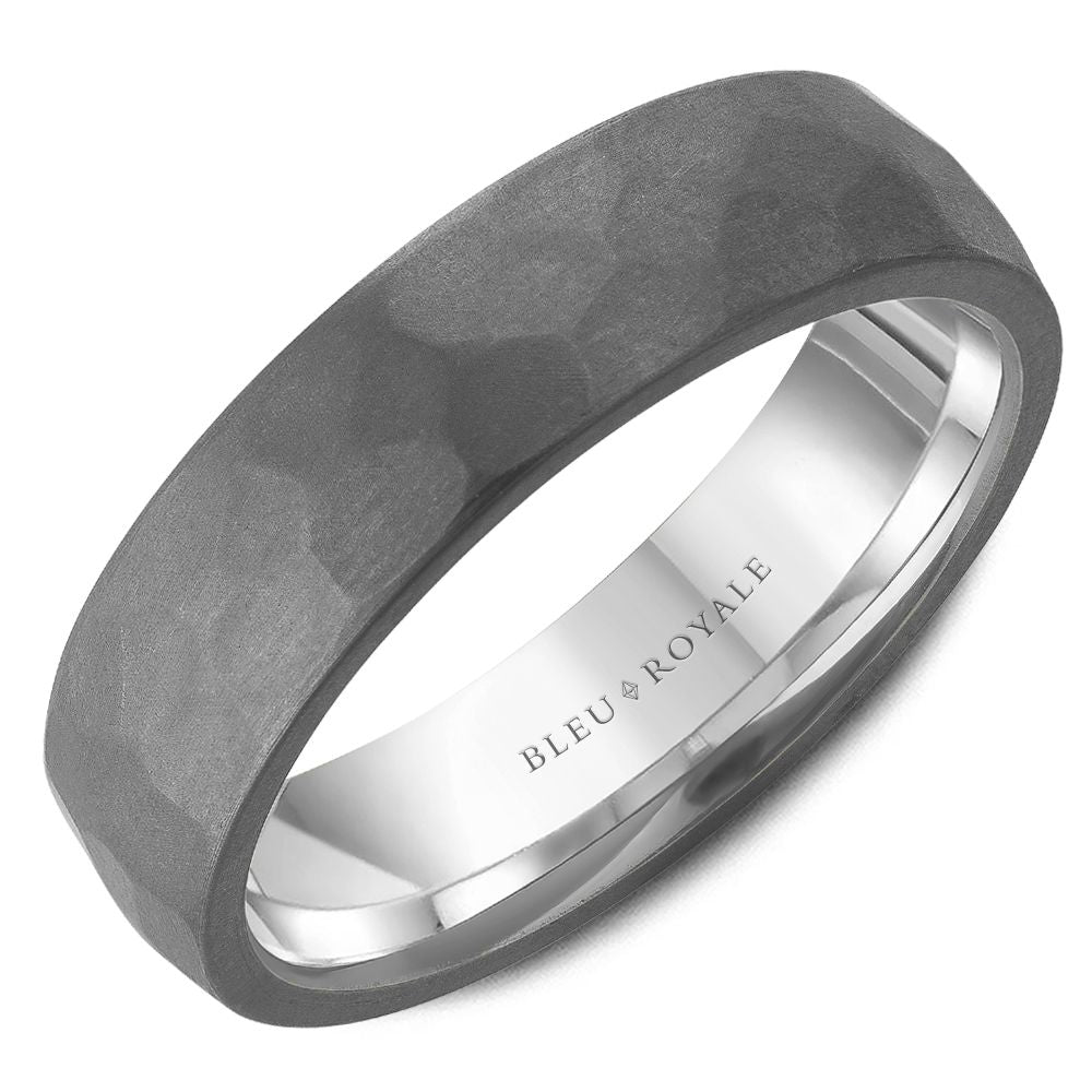 Bleu Royale 6MM White Gold Grey Frosted Hammered Tantalum Wedding Band