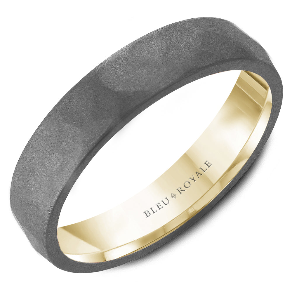 Bleu Royale 5MM Yellow Gold Grey Frosted Hammered Tantalum Wedding Band