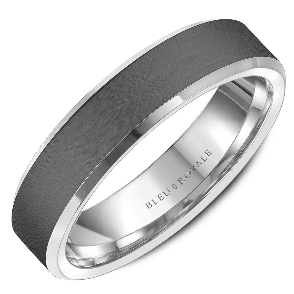 Bleu Royale 14K White Gold Tantalum Center High Polished Edge Wedding Band