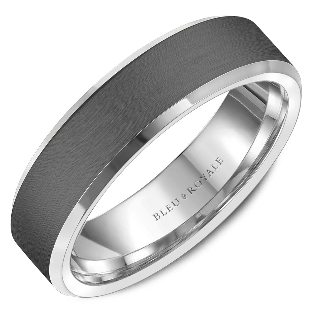 Bleu Royale 14K White Gold Tantalum Center High Polished Edge Wedding Band