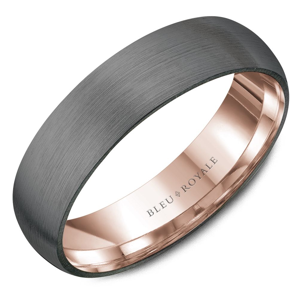 Bleu Royale Frosted Grey Tantalum Rose Gold Wedding Band