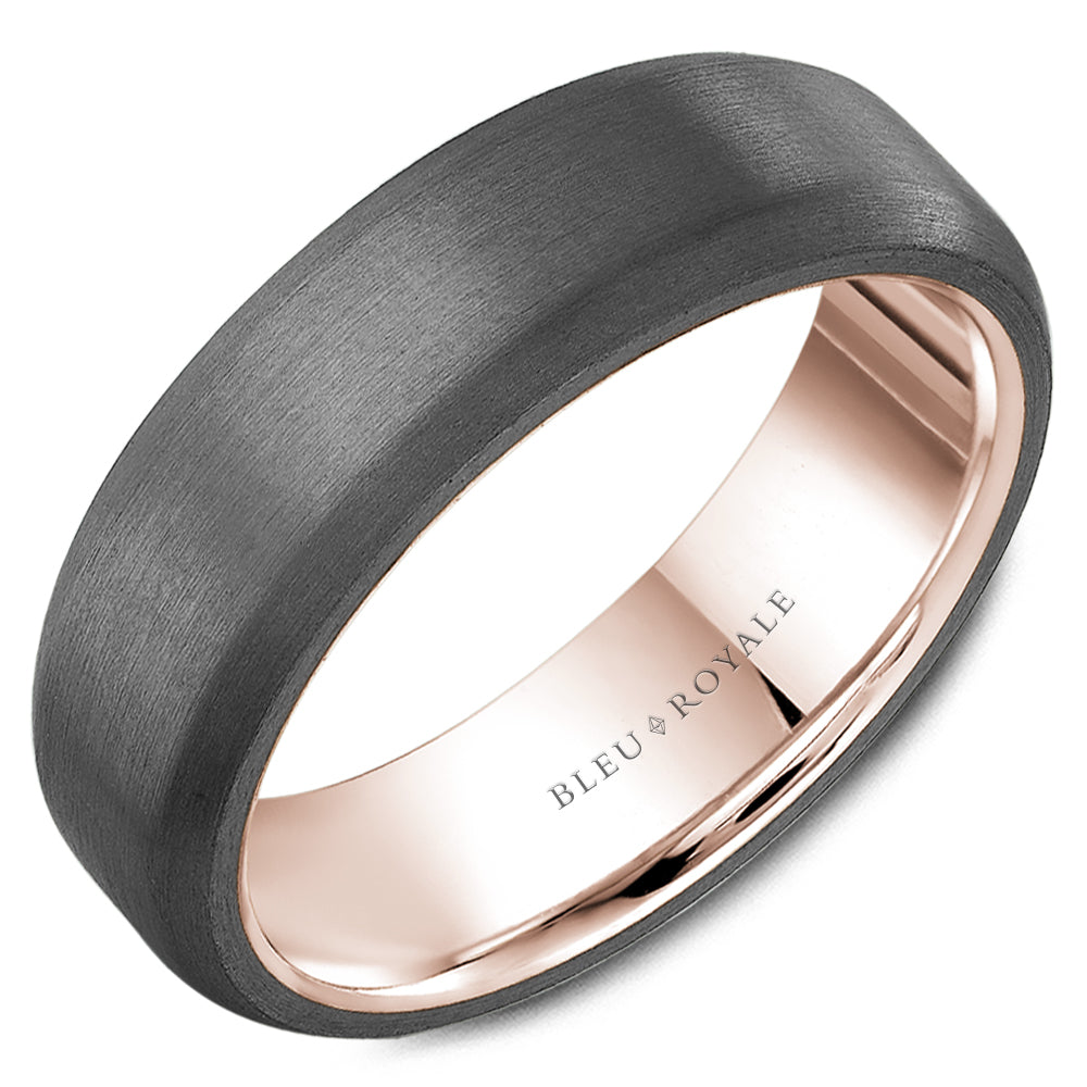 Bleu Royale Grey Sandpaper Finish Tantalum & Rose Gold 7MM Wedding Band RYL-127TR7_1