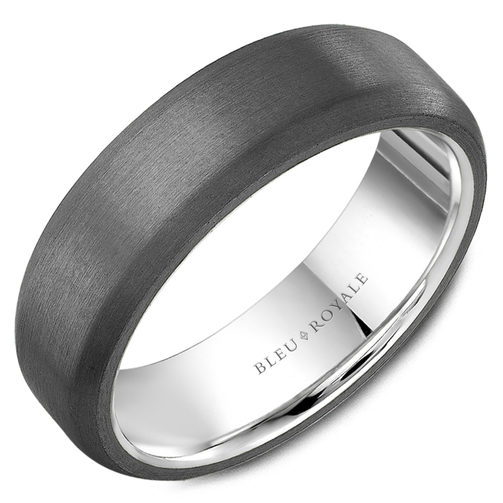 Bleu Royale Grey Sandpaper Finish Tantalum & White Gold 7MM Wedding Band RYL-127TW7_1