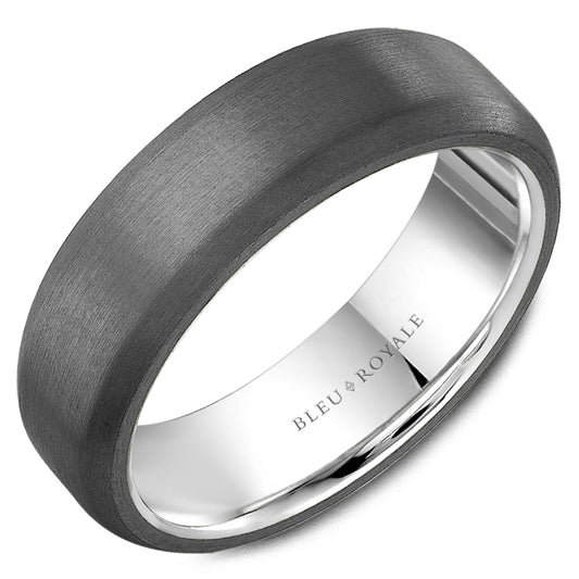 Bleu Royale Grey Sandpaper Finish Tantalum & White Gold 7MM Wedding Band RYL-127TW7_1