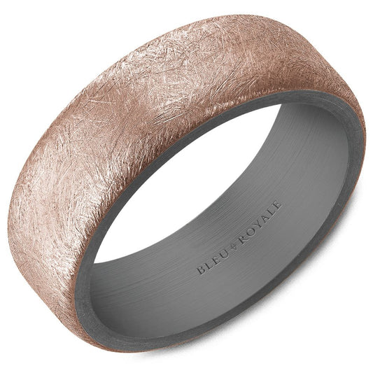 Bleu Royale Rose Gold Diamond Brush Finish & Tantalum Inside Wedding Band