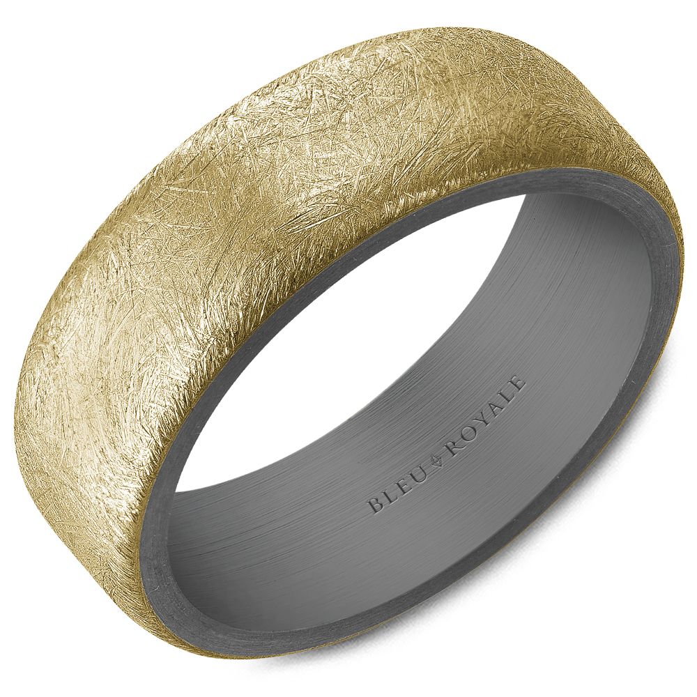 Bleu Royale Yellow Gold Diamond Brush Finish & Tantalum Inside Wedding Band