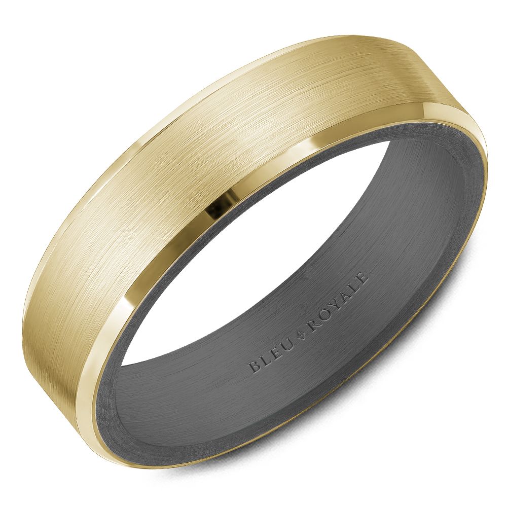 Bleu Royale Satin Finish Yellow Gold with Tantalum Inside Wedding Band