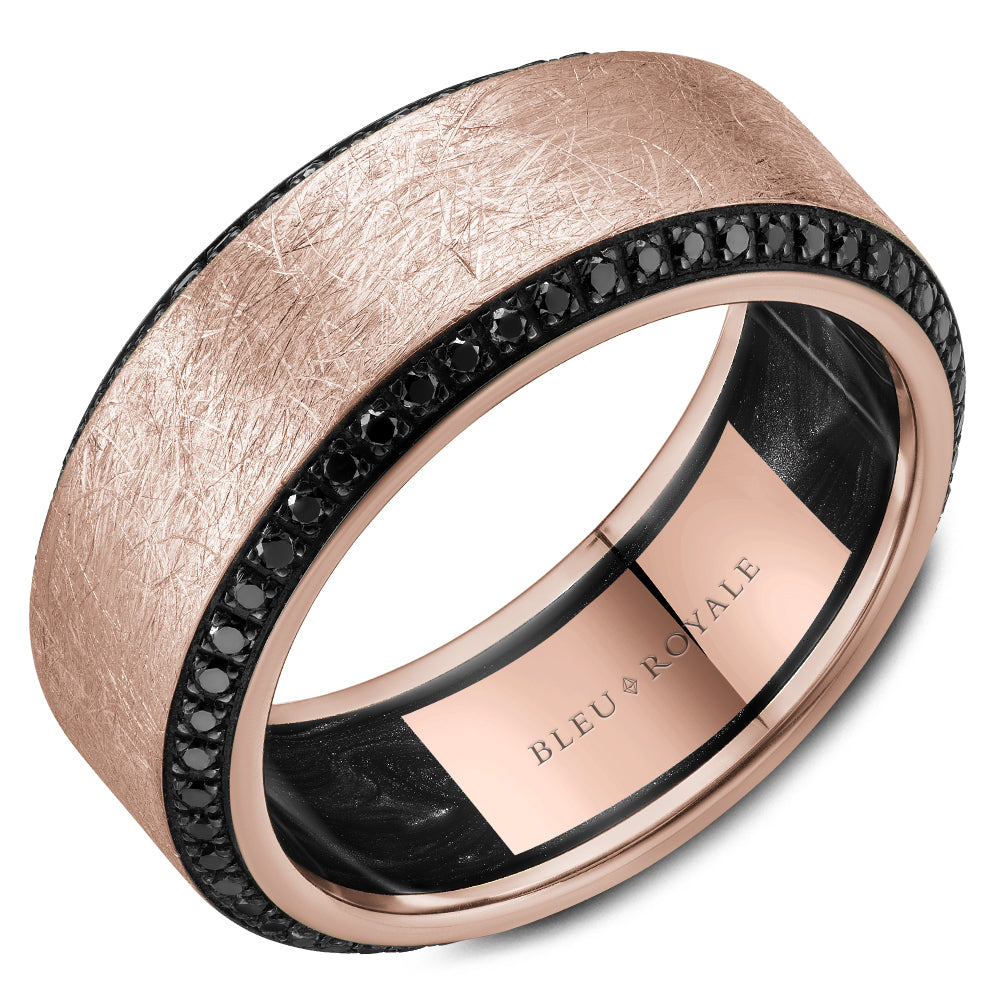 Bleu Royale Diamond Brush Finish Black Diamond Wedding Band
