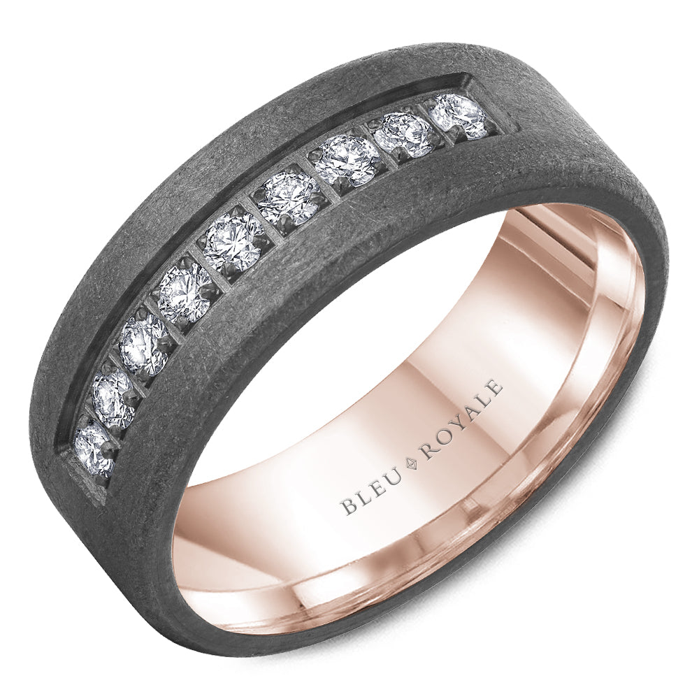 Bleu Royale Diamond Brush Tantalum and Rose Gold 8MM Wedding Band
