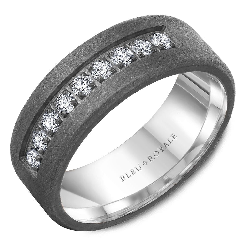 Bleu Royale Diamond Brush Tantalum and white Gold 8MM Wedding Band