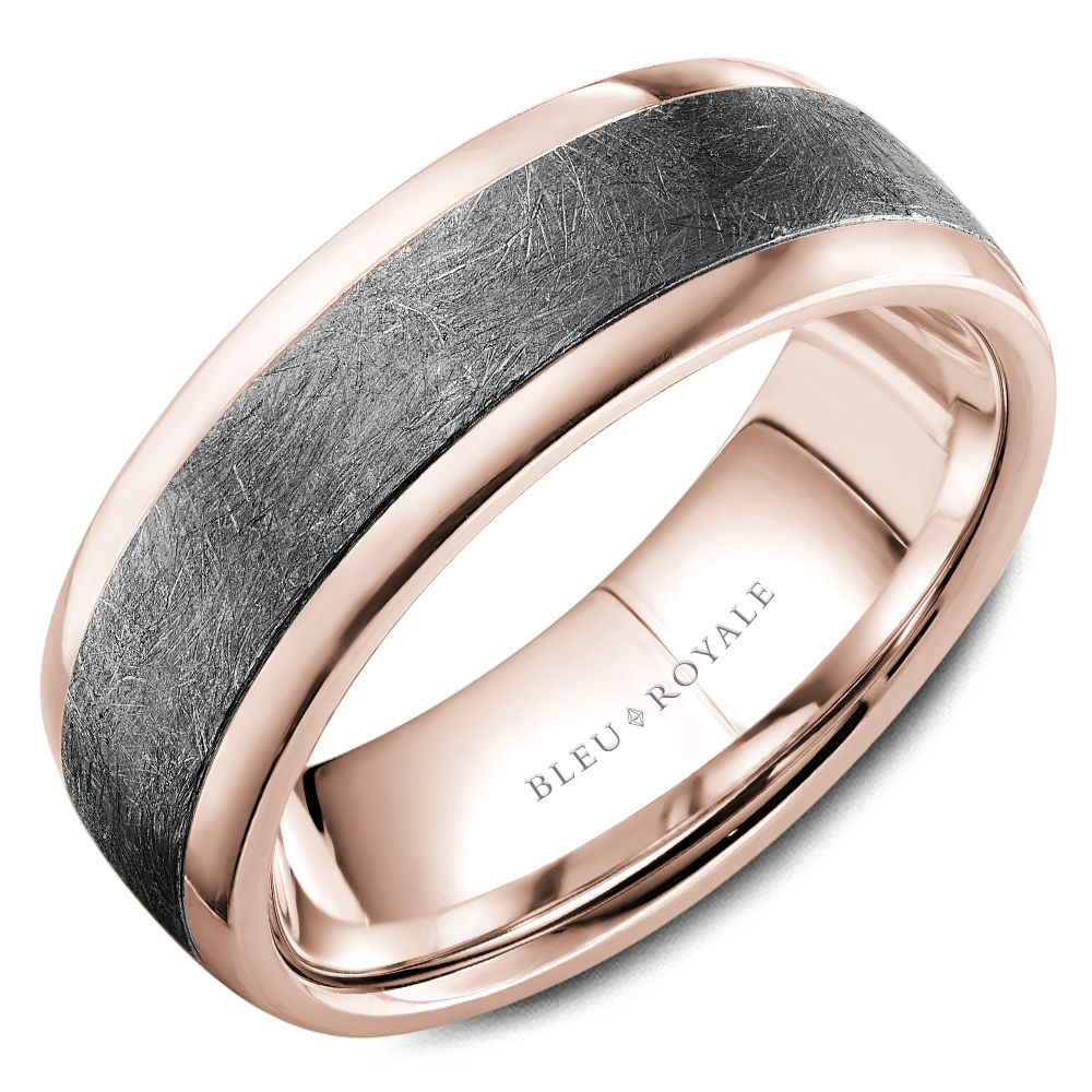 Bleu Royale Diamond Brush Grey Tantalum & Rose Gold Wedding Band