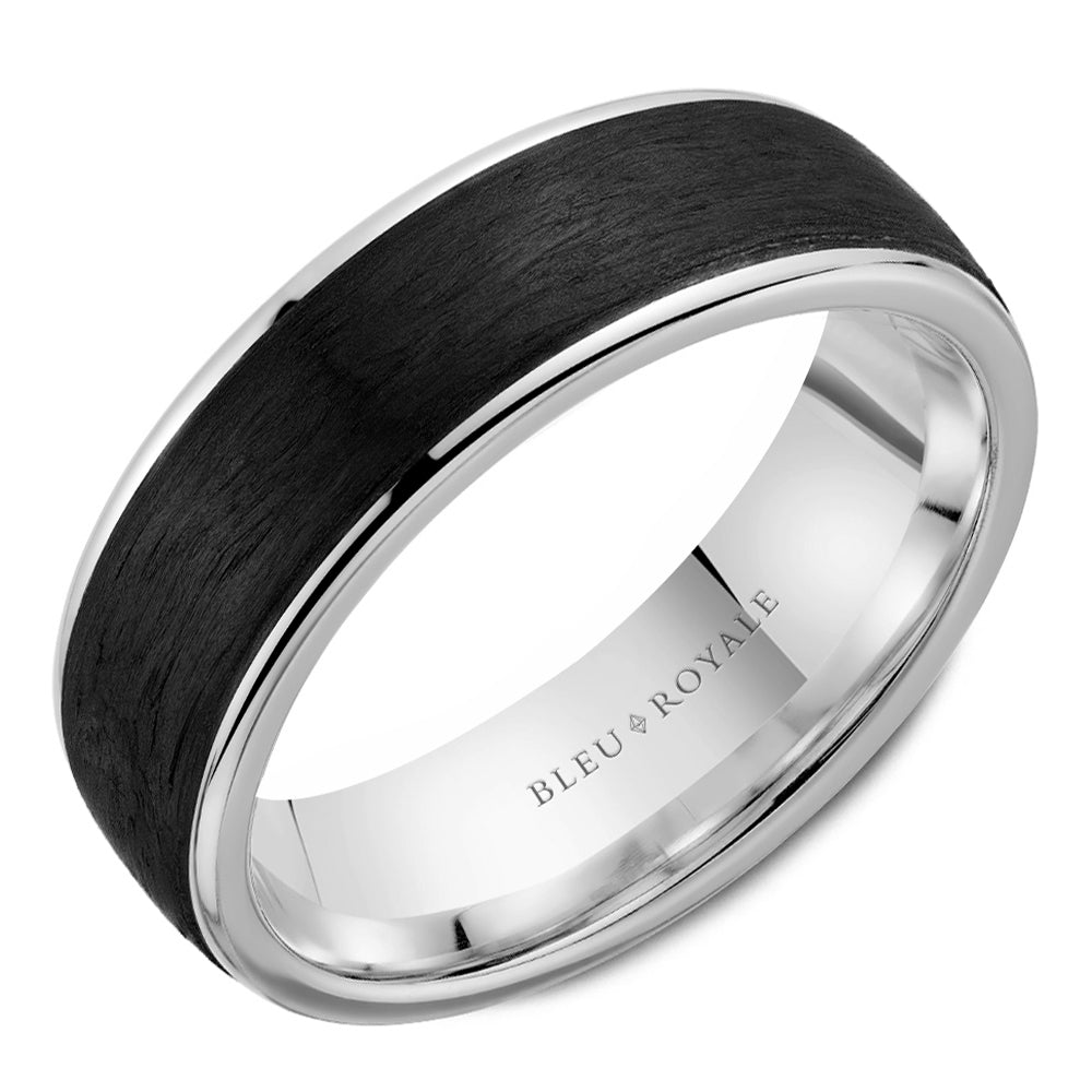 Bleu Royale 6.5MM White Gold & Black Carbon & Beveled Edge Wedding Band
