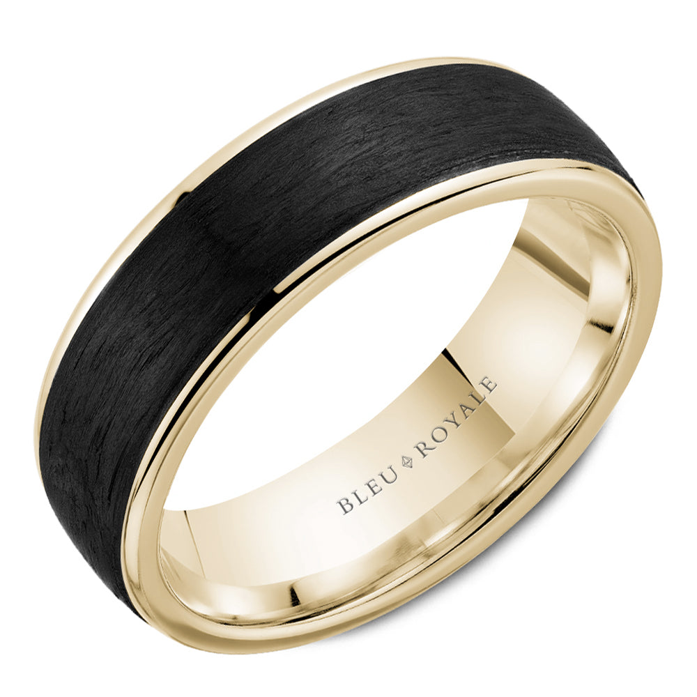 Bleu Royale 6.5MM Yellow Gold & Black Carbon & Beveled Edge Wedding Band