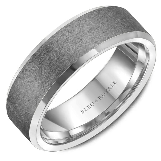 Bleu Royale 14K White Gold & Tantalum Diamond Brush Wedding Band with High Polished Beveled Edges