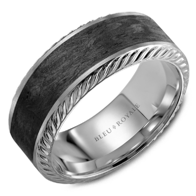Bleu Royale White Gold Black Carbon & Rope Texture Wedding Band
