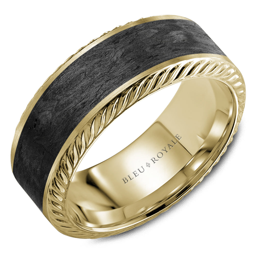 Bleu Royale Yellow Gold Black Carbon & Rope Texture Wedding Band