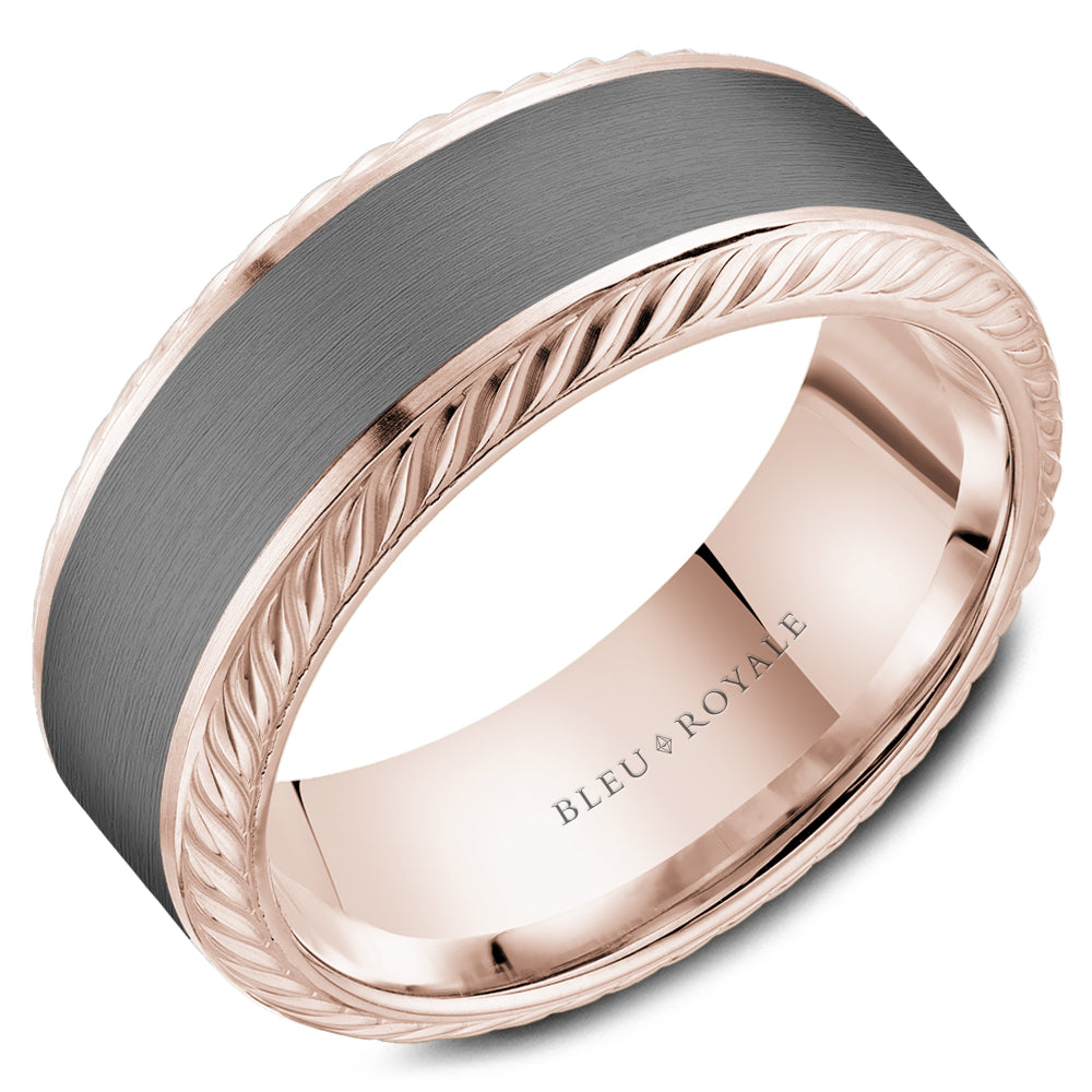 Bleu Royale Tantalum & Rose Gold Rope Texture Wedding Band