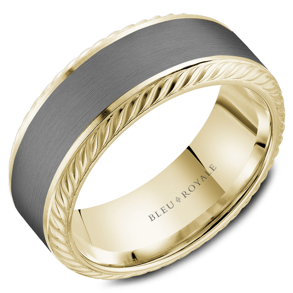 Bleu Royale Tantalum & Yellow Gold Rope Texture Wedding Band