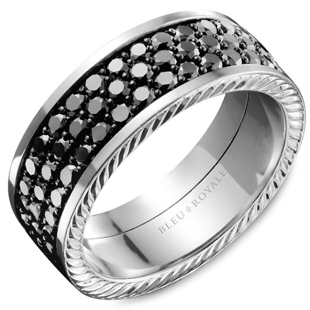 Bleu Royale White Gold Pave Set Black Diamond Eternity Wedding Band