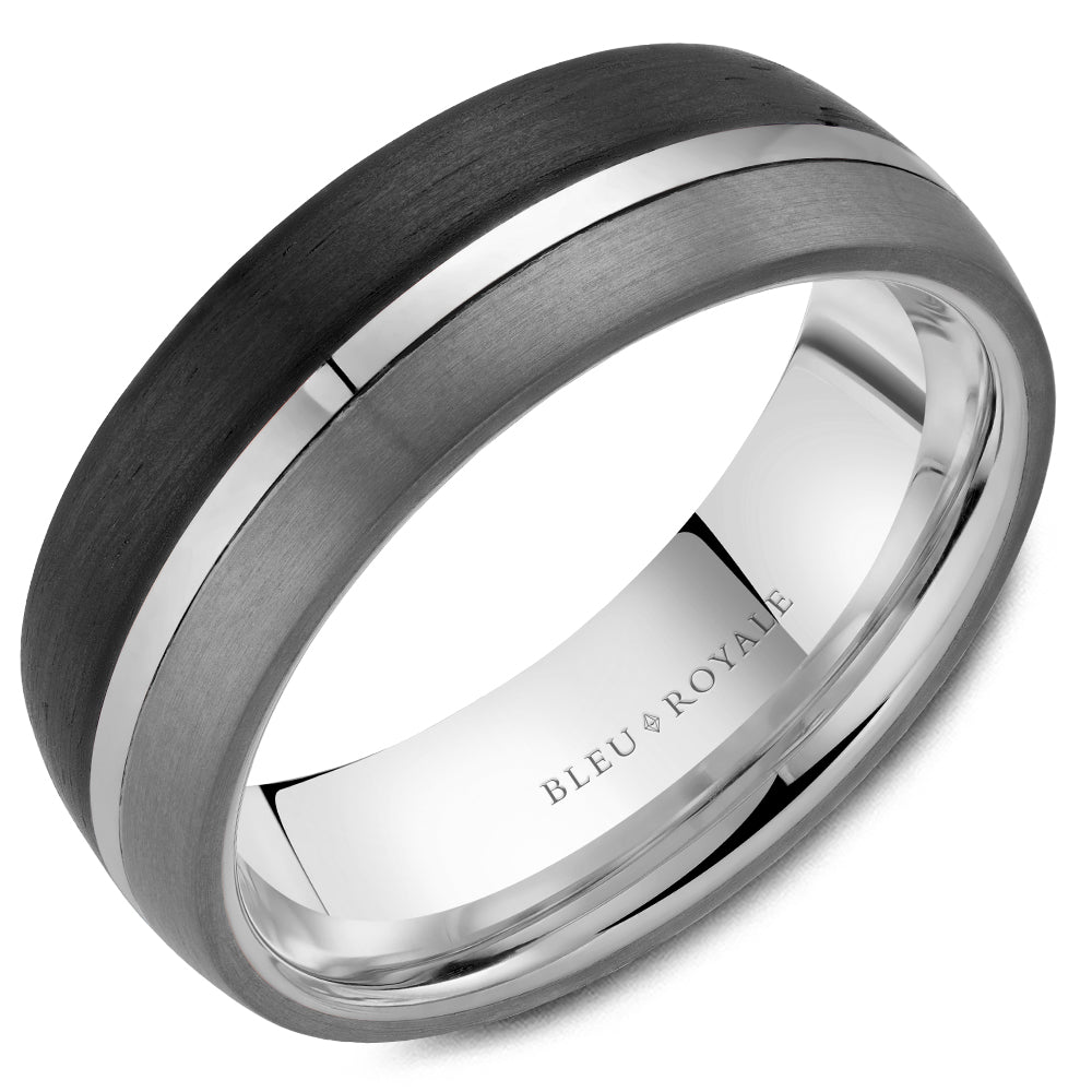 Bleu Royale 7.5 MM Three-Tone White Gold, Forged Carbon & Tantalum Stripe Wedding Band