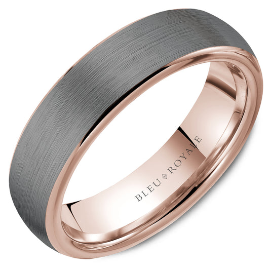 Bleu Royale 6MM Tantalum & Rose Gold Frosted Grey Tantalum Gold Wedding Band