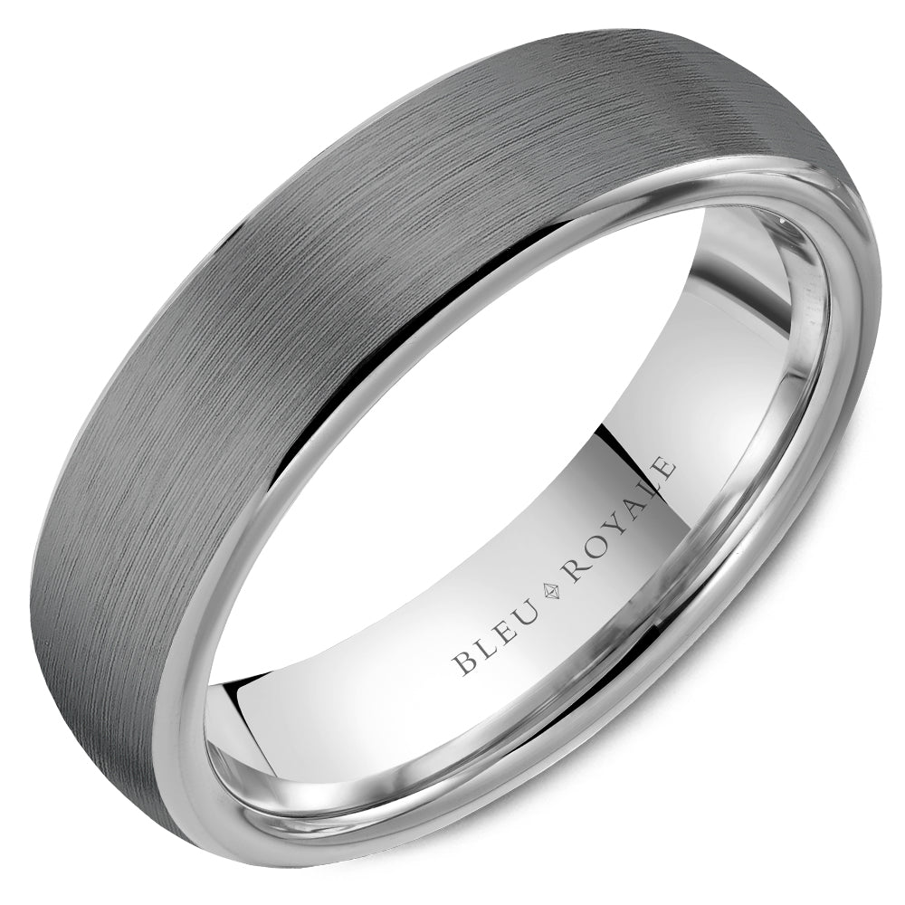 Bleu Royale 6MM Tantalum & White Gold Frosted Grey Tantalum Wedding Band