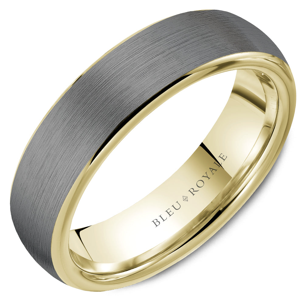 Bleu Royale 6MM Tantalum & Yellow Gold Frosted Grey Tantalum Wedding Band