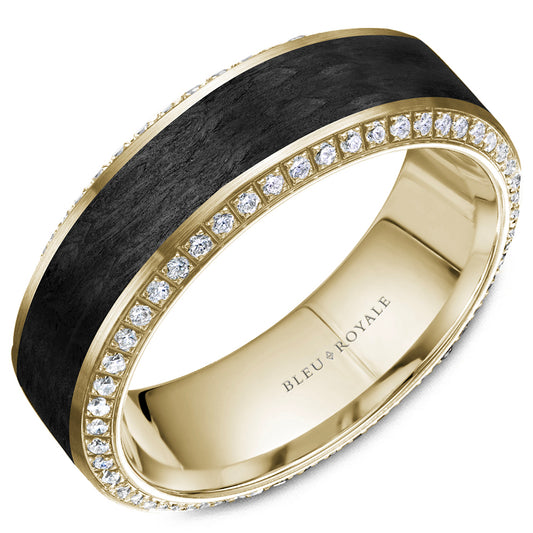 Bleu Royale Yellow Gold & Carbon Fiber Diamond Eternity Wedding Band