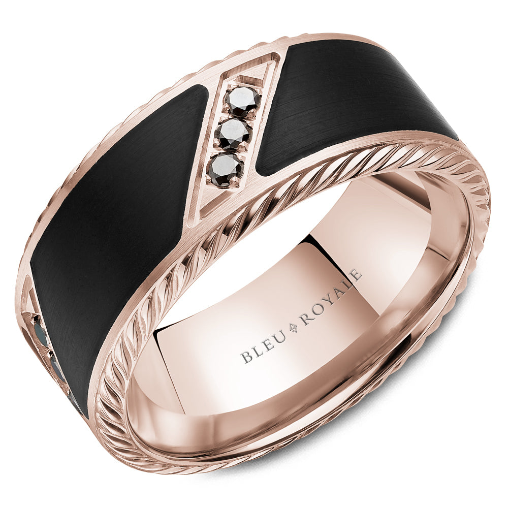 Bleu Royale Rose Gold 9.5MM Black Enamel & Black Diamond Wedding Band