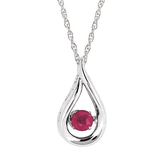 Ben Garelick sterling silver teardrop pendant with a round ruby birthstone
