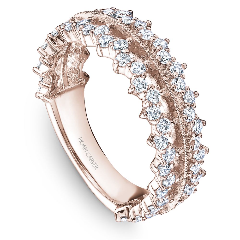 Noam Carver Rose Gold Crown Two-Row Diamond Scalloped Stackable Band
