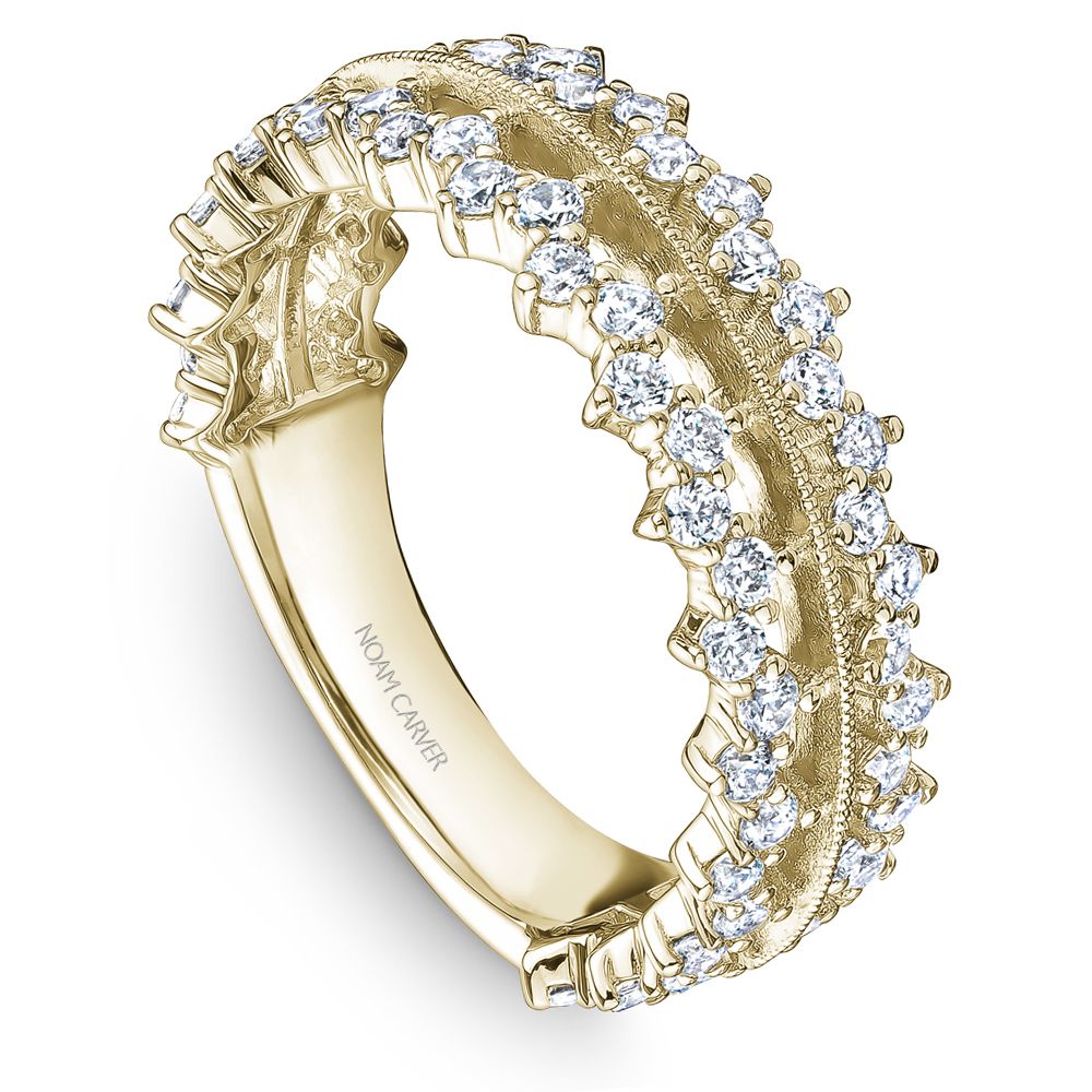 Noam Carver Yellow Gold Crown Two-Row Diamond Scalloped Stackable Band