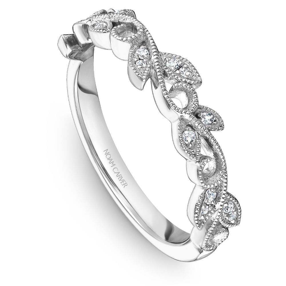 Noam Carver White Gold Nature Inspired Leaf Stackable Band