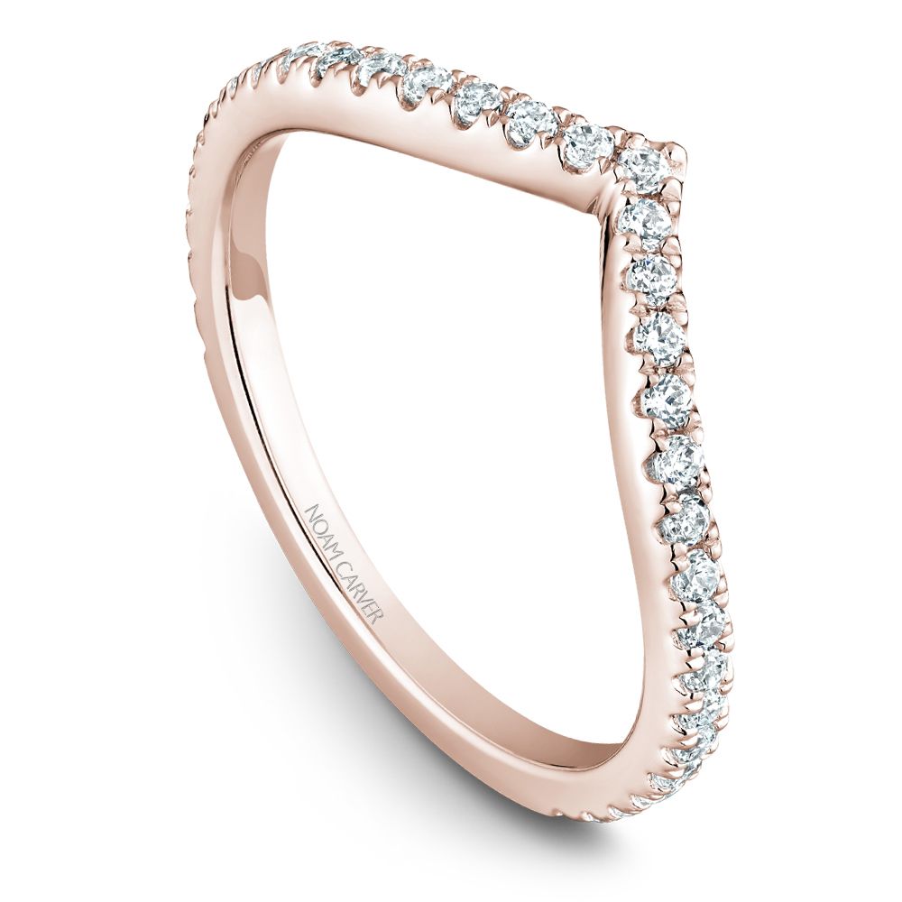 Noam Carver Rose Gold Chevron Curved Diamond Wedding Band Featuring 0.36 Carats Total Weight Round Cut Diamonds.
