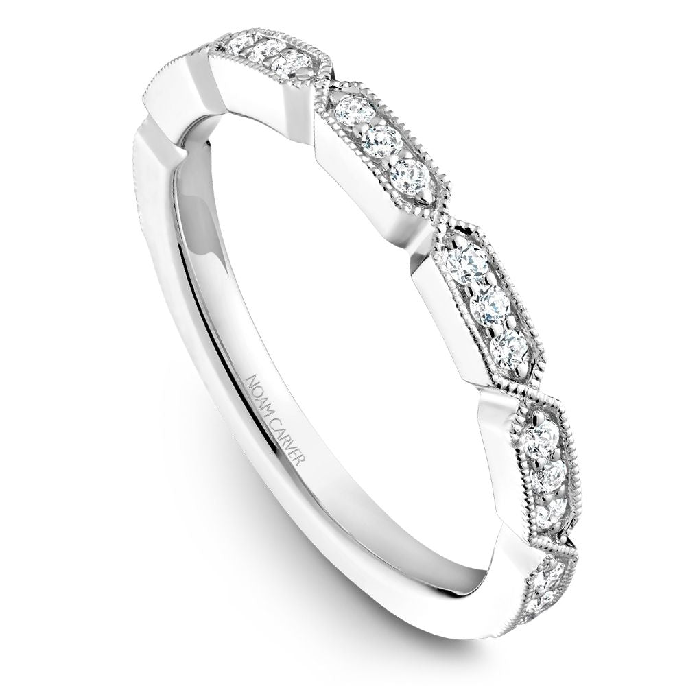 Noam Carver White Gold Vintage Style Wedding Band with Milgrain Details