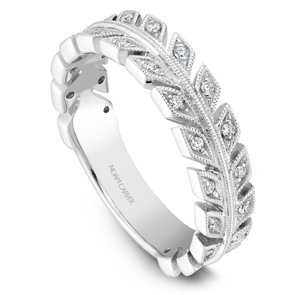 Noam Carver White Gold Diamond Leaf Stackable Band