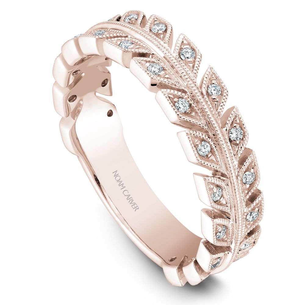 Noam Carver Rose Gold Diamond Leaf Stackable Band