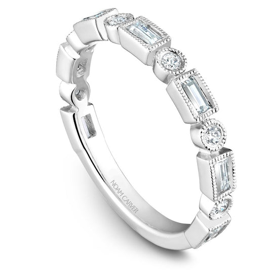 Noam Carver White Gold Baguette & Round Cut Diamond Band