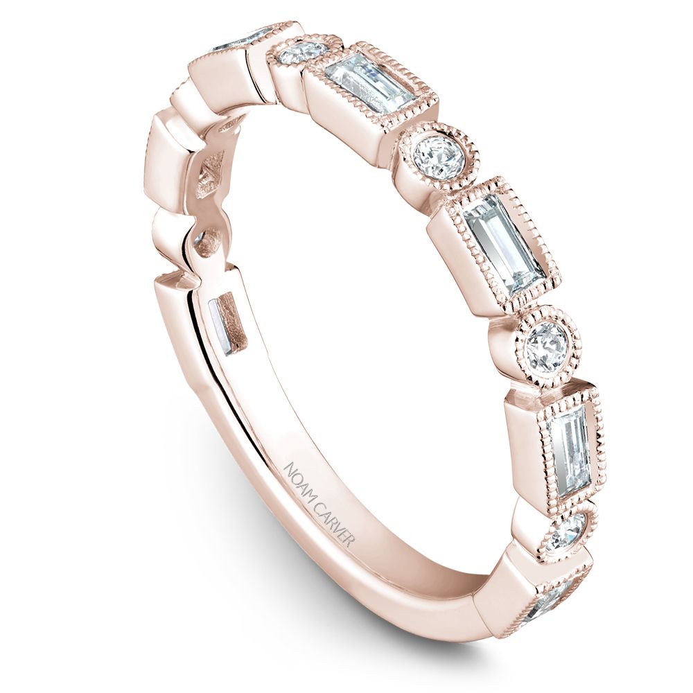 Noam Carver Rose Gold Baguette & Round Cut Diamond Band