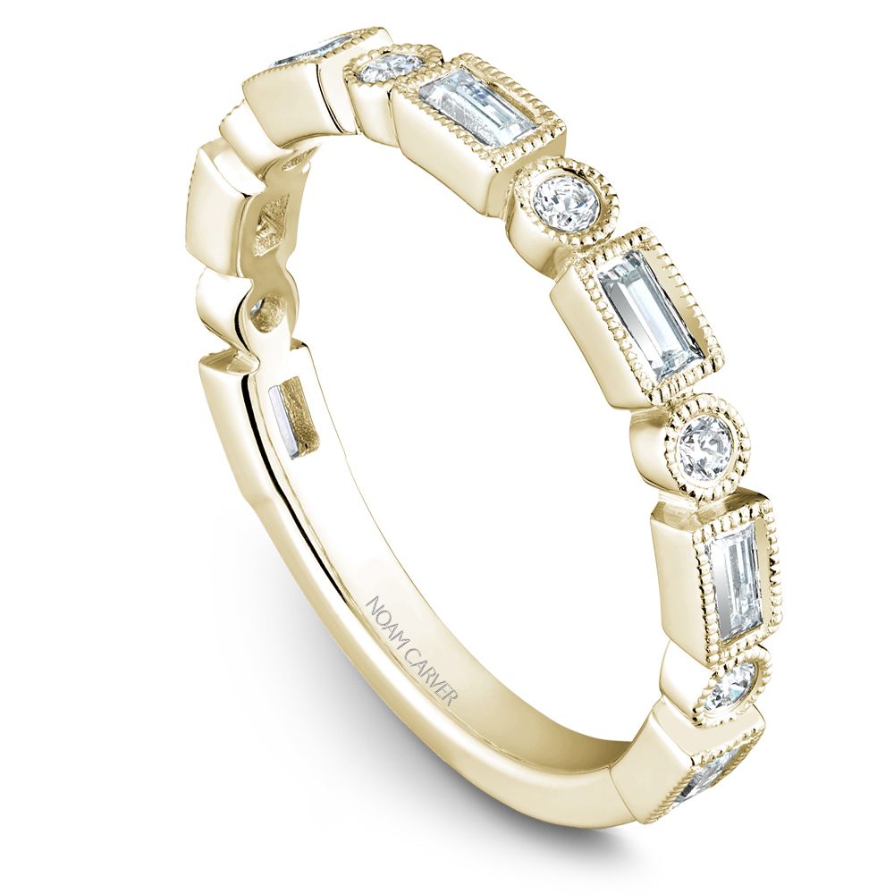 Noam Carver Yellow Gold Baguette & Round Cut Diamond Band