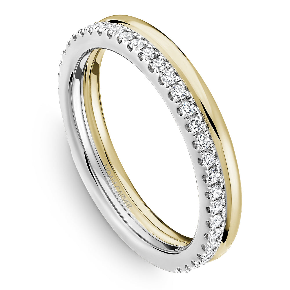 Noam Carver Two Row Two-Tone Yellow & White Gold High Polished Diamond Stackable Wedding Band