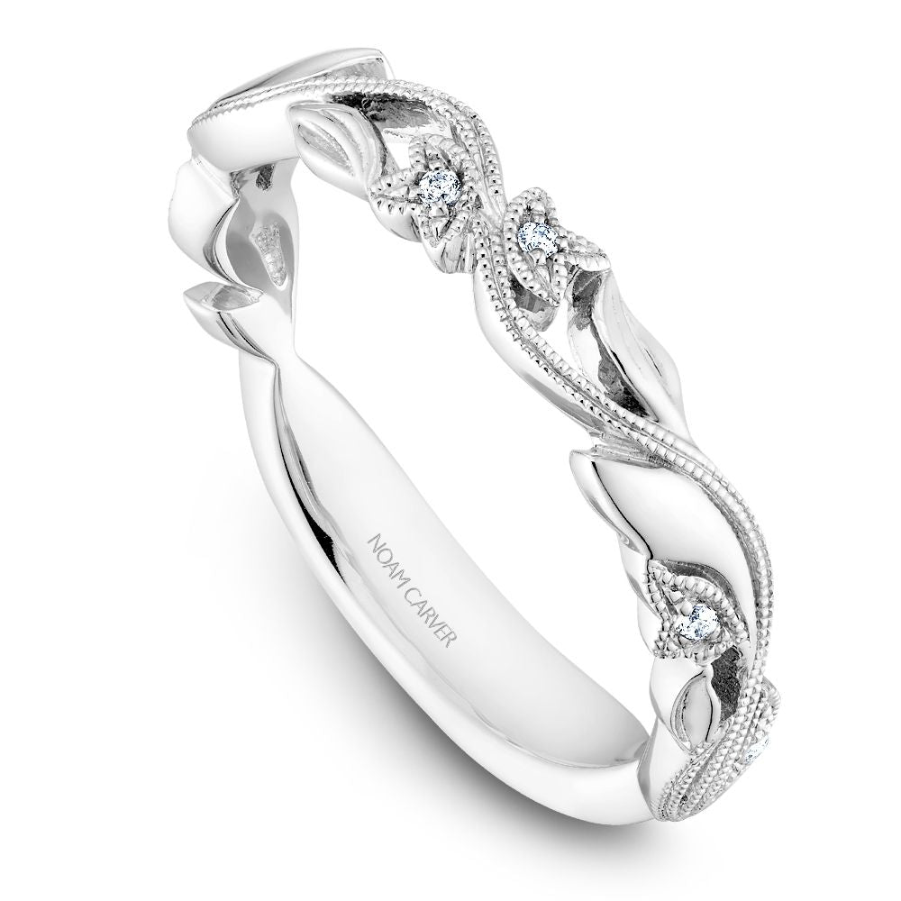 Noam Carver White Gold Nature Inspired Scrollwork Leaf Stackable Band