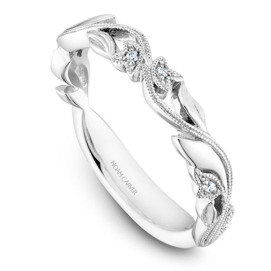 Noam Carver White Gold Nature Inspired Scrollwork Leaf Stackable Band