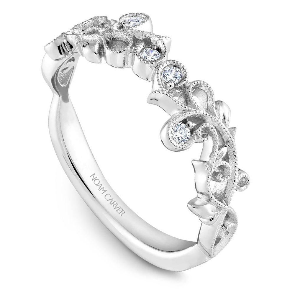 Noam Carver White Gold Nature Inspired Scrollwork Stackable Band