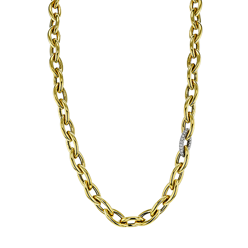 Simon G. LN4139 oval link necklace in 18K yellow gold with one pave diamond accent link