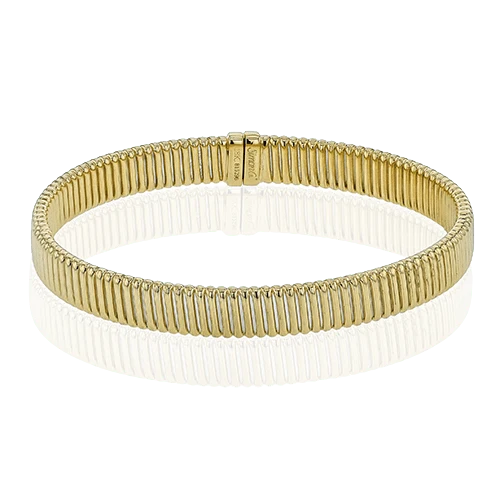 Simon G. LB2773 flexible ribbed bangle bracelet in 18K yellow gold with high-polished finish