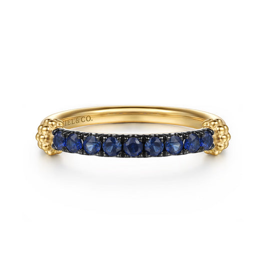 Gabriel & Co. Stackable Ring 14K Yellow Gold Blue Sapphire Bujukan Top